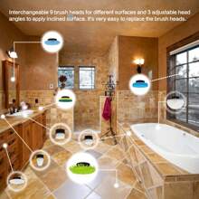 IAGREEA IAGREEA kabelloser elektrischer Spinnschrubber mit Hochgeschwindigkeit 550 U/min, leichter Kraftschrubber mit 9/6 austauschbaren Bürstenköpfen, 2000mAH, USB-C-Aufladung, einstellbarer Griff und 3 Modi für Badezimmer, Fliesen, Dusche und Fugenreinigung, Duschreinigungs-Bürste