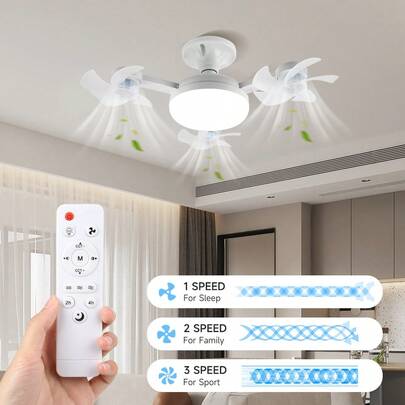 CANMEIJIA Foldable Remote Control Drone Shaped Ceiling Fan Light With LED, E27 Base, Adjustable Wind Speed, Suitable For Living Room/Kitchen/Bedroom/Shop/Office/Dining Room/Bar/Warehouse/Cafe/Hallway, 3-Head/4-Head Options, 85-265V