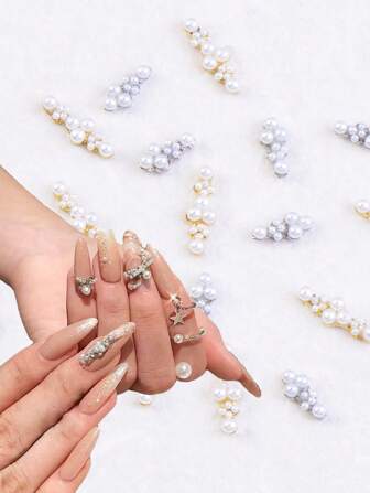 10件极简奢华巴洛克风格仿珍珠美甲饰品，优雅精致，令指甲更显精致。适用于专业美甲沙龙和居家DIY。美甲用品 指甲 指甲饰 指甲宝石