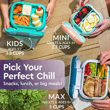 Lonchera a prueba de fugas Chill Kids - Caja Bento de 4 compartimentos con paquete de hielo incorporado, capacidad de 3.3 tazas, libre de PFAS y BPA, apta para microondas y lavavajillas, tamaño para edades de 3 a años (Verde/Azul Marino) - Morado - Ver 6