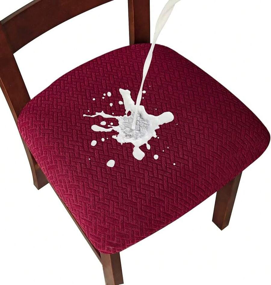 Seat Covers For Dining Room Chair Seat Slipcovers Kitchen Chair Covers (Beige, 4 Pcs) - 防水酒紅色 - 查看 1