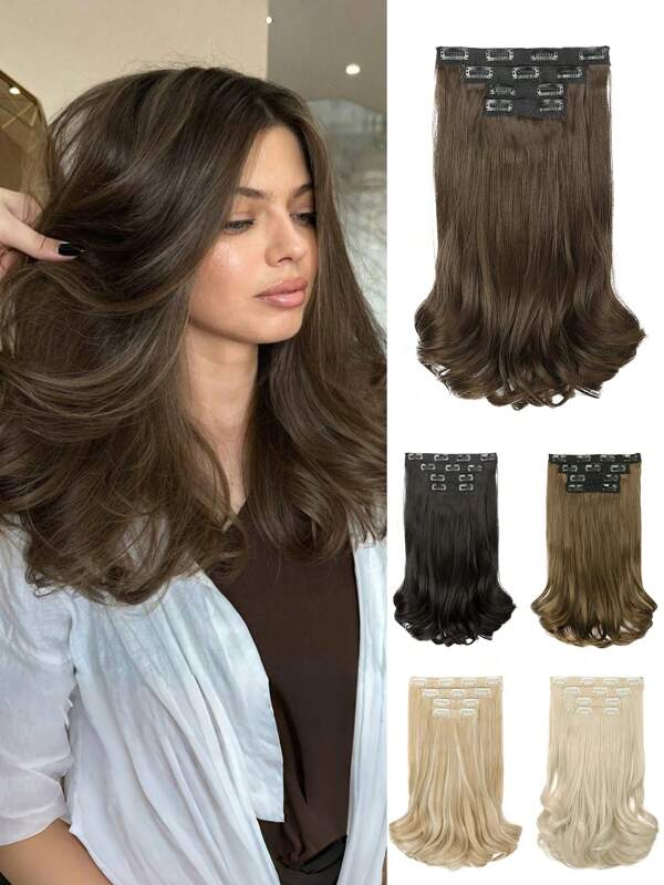 Clip In Hair Extensionss, 4PCS Hair Extensions 14" Short Layered Cut Hair Extensions Invisible Lace Weft Natural Soft Hairpieces Synthetic For Women