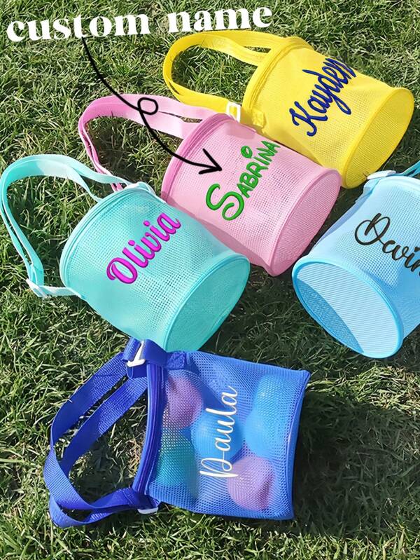 Personalized Seashell Zipper Mesh Beach Bag,Summer Pool Accessories With Name ,Custom Kids Sea Shell Bags,Mesh Shoulder Bags