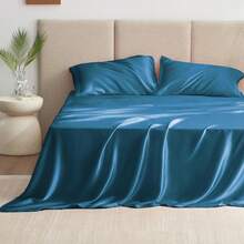 Twin XL Satin Sheet Sets - 3 Piece Teal Silky Satin Bed Sheets With Deep Pockets, Luxury Silk Feel Satin Sheet Set Twin XL (1 Flat Sheet,1 Fitted Sheet,1 Pillow Case) - 橄欖綠 - 查看 2