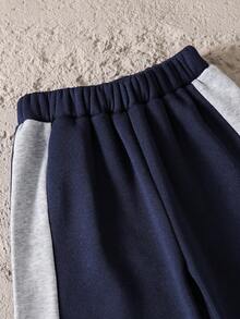 Conjunto de moletom com capuz e calça com painel contrastante para meninos pré-adolescentes, quente - Azul Real - Ver 5