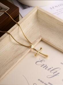 Luxuriöser minimalistischer Edelstahl Kreuz-Anhänger Halskette - verstellbare Kastenkette, hochglanzgoldfarben beschichtet, Unisex Lässig Kleidung und Weihnachtsgeschenk Schmuck, elegantes Accessoire, hochwertige Verarbeitung
