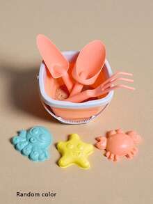 7件/4件/3件/1件儿童小麦秸秆沙滩桶玩具套装，挖沙、戏水，柔软橡胶材质耐用，包含小麦秸秆沙桶、沙滩桶、铲子、耙子、勺子、海洋模具，颜色随机，适合3-6-12岁男孩女孩幼儿