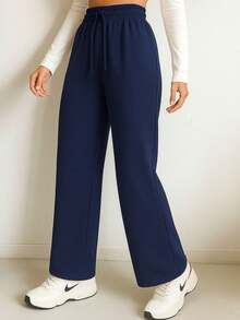 Women's Premium Drawstring Wide Leg Sweatpants - Màu xanh hải quân - Xem 3