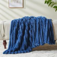 Super Soft King Blanket Pink Premium Silky Flannel Fleece 3D Ribbed Jacquard Lightweight Bed Blanket All Season Use (Pink Ribbed, King(90"X110")) - Navy Ribbed - View 6