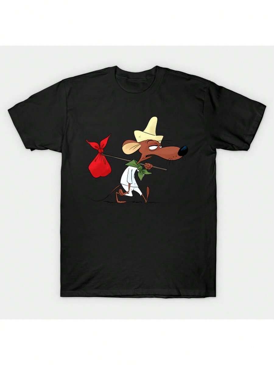 Men's Slow Poke Rodriguez Graphic T-Shirt - 100% Cotton, Black With Cartoon Dog Design, Casual & Comfortable Fit, Perfect For Casual Attire - Black - View 1