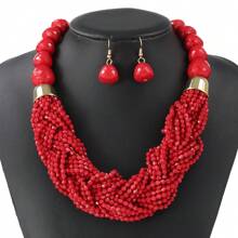 BMOR 3-teiliges Set mehrschichtiger Perlen Schmucksets, Boemischer Übertreibungs-Vintage-Ohrringe für Frauenschmuck