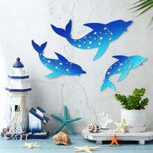 1pc Colorful Metal Dolphin Wall Art, Decorative Painted Pattern, Large Size Home Decor For Living Room And Garden, Suitable For Wedding, Party, Housewarming Gift, Ocean Room Decoration Coastal Decor Coastal Decor Beach Decor