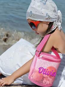 Personalized Seashell Zipper Mesh Beach Bag,Summer Pool Accessories With Name ,Custom Kids Sea Shell Bags,Mesh Shoulder Bags