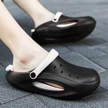 Mens Perforated Slip-On Sandals, Summer Outdoor Non-Slip Korean Style Slide Sandals With Toe Cover, Suitable For Beach, Seaside