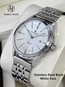 Pablo Raez 1 buc. Ceas de afaceri vintage pentru bărbați, de înaltă calitate, de brand nou, AAA, de lux, accesorii de vară, montre IPS, placat cu argint, brățări din oțel inoxidabil, lanț, impermeabil 50M, ceas de cuarț pentru bărbați, din oțel metalic, casual, la modă