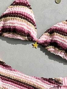 Bikinx 女士夏季沙滩波浪纹露背性感比基尼三件套泳衣套装（含罩衫裙） - 彩色 - 查看 4