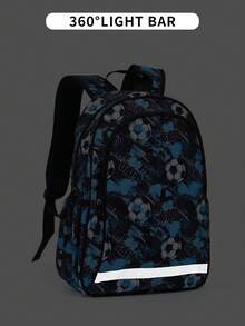 GUSTELL 3pcs Set Kids Backpack With Lunch Box & Pencil Case, Football, Dinosaur, Cartoon Pattern, Suitable For Travel, Camping, Outdoor, With Padded Back And Adjustable Straps, Fashionable Printed (Football Pattern) - Bundles - View 5