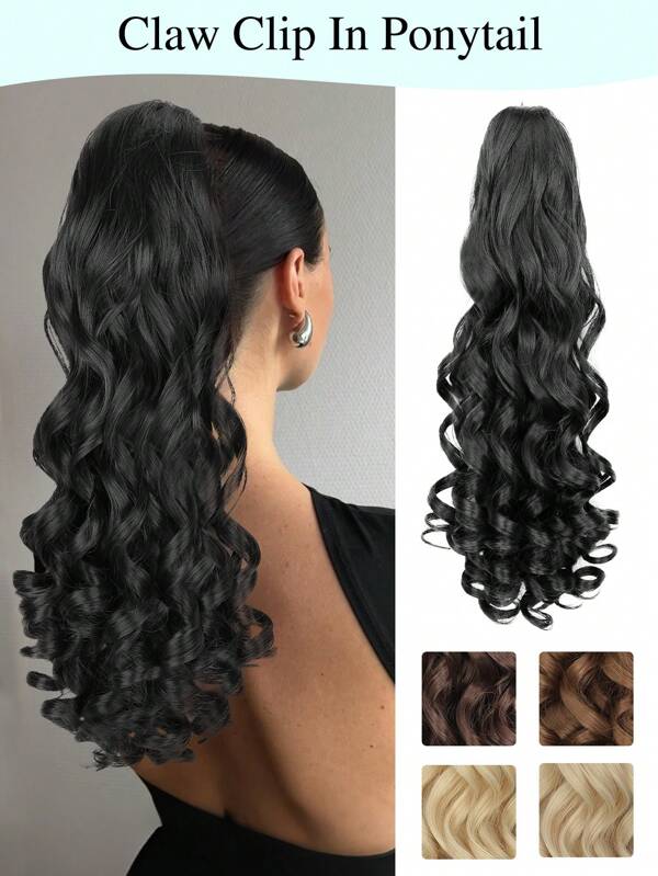 Ponytail Extension, 20" Long Claw Clip In Ponytail Extensions Princess Curly Wavy Soft Ponytail Hair Extension Jaw Clip On Pony Tails Natural Synthetic Fluffy Hairpiece For Women Daily Party Use ﻿