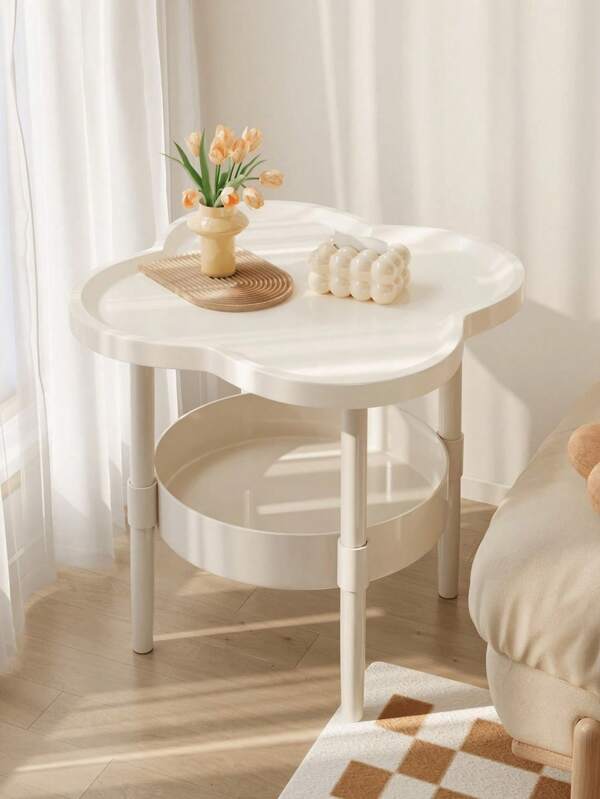 Mesa de canto multifuncional de dupla camada, design simples e criativo para chá/café em casa, móveis para sala de estar, suporte de armazenamento móvel, mesa de canto de sofá em tom creme, mesa de canto de cabeceira para quarto, design destacável, adequada para viagens e acampamentos
