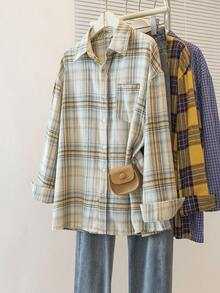 YUXIN Retro American Plaid Pattern Long Sleeve Shirt For Women, Spring Autumn Niche Chic Loose Design