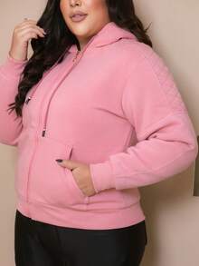 PLUS SIZE WOMEN'S BLOUSE WITH ZIPPER, POCKETS AND FUR - Coral Pink - View 1
