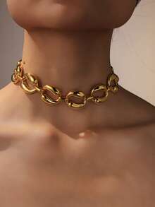 1 pieza Collar geométrico metálico de estilo punk minimalista y versátil, collar gargantilla