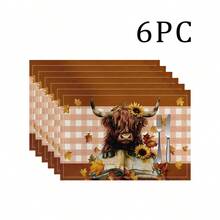 1/4/6pcs Autumn Series Plaid, Cow, Sunflower, Leaf Print Decorative Placemats, Table Mats For Party Kitchen Dining Decoration. Hand Washable 100% Linen Placemats/Coffee Cup Coasters - Ideal For Dining Tables, Restaurants, Birthday & Party Decorations, Home Decoration, Table Decoration, Party Decoration, Wedding Decoration, Dining Room & Kitchen Decoration, Room Decoration. - ZYMCD-253 - View 14