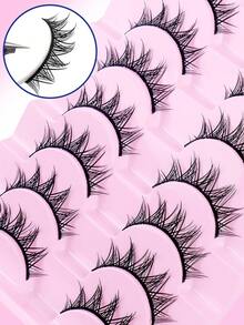 Happy Butterfly 10 对纤细假睫毛，11 毫米蓬松猫眼睫毛，自然外观 3D 貂皮风格条状睫毛，轻盈假睫毛，适合日常妆容 - 黑色 - 查看 2