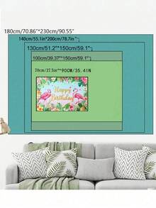 1 件火烈鸟生日快乐背景布，耐用涤纶，背景横幅，热带夏威夷主题生日派对房间墙壁装饰，多尺寸，多用途派对背景，适合男性和女性，四季通用装饰，室内外装饰，摄影工作室，花园装饰，派对装饰和照相亭 - 彩色 - 查看 3