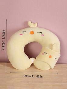 1pc Creative Simple U-Shaped Neck Pillow With Eye Mask, Suitable For Car, Plane, Travel, Student Siesta & Rest - Yellow - View 2