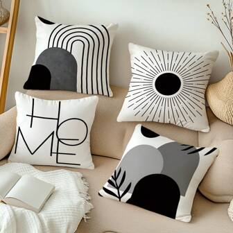 MEMNUN 4 piezas Fundas de almohada con estampado geométrico bohemio en blanco y negro [sin relleno de almohada], 17.7*17.7in(45*40cm)/19.69*19.69in(50*50cm)/15.75*15.75in(40*40cm), [Impresión de un solo lado], Fundas de cojín de poliéster minimalistas y modernas para sofá, cama, sala de estar, dormitorio, coche, oficina, decoración de hotel, regalo perfecto para familiares y amigos, para todas las estaciones