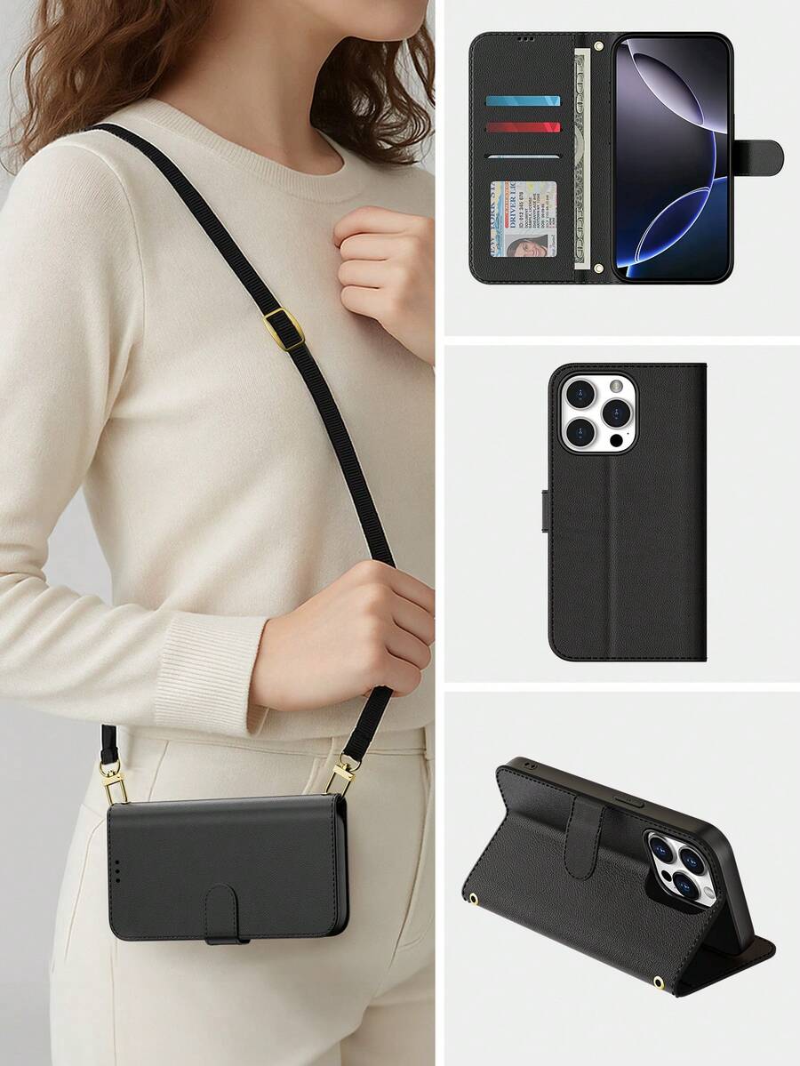 Phone Lanyard Wallet Case For 16 Pro Max, Crossbody Strap Cell Phone Case Compatible With IPhone13/14/11 6.1 Inches, Flip Phone Case For Galaxy A56/A16/A55/S25 Ultra/S25 Edge With Adjustable Lanyard, Folio Phone Case Cover With Magnetic Buckle Compatible With IPhone 11/12/13/14/15/16/16E, PU Leather Shockproof Protective Case Compatible With IPhone7/8/SE/XR/12 Pro Max/15 Pro Max, Card Holder Kickstand Phone Cover Compatible With Note 14 Pro.