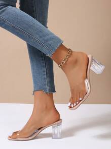 Sandalias de tacón medio transparentes con cristales de moda para mujer, nuevos estilos de verano, zuecos de tacón grueso con estilo europeo