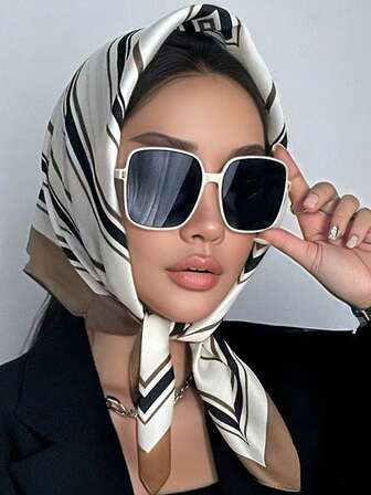 1 pieza Pañuelo cuadrado estampado para mujer, pañuelo/diadema de moda versátil, apropiado para uso diario