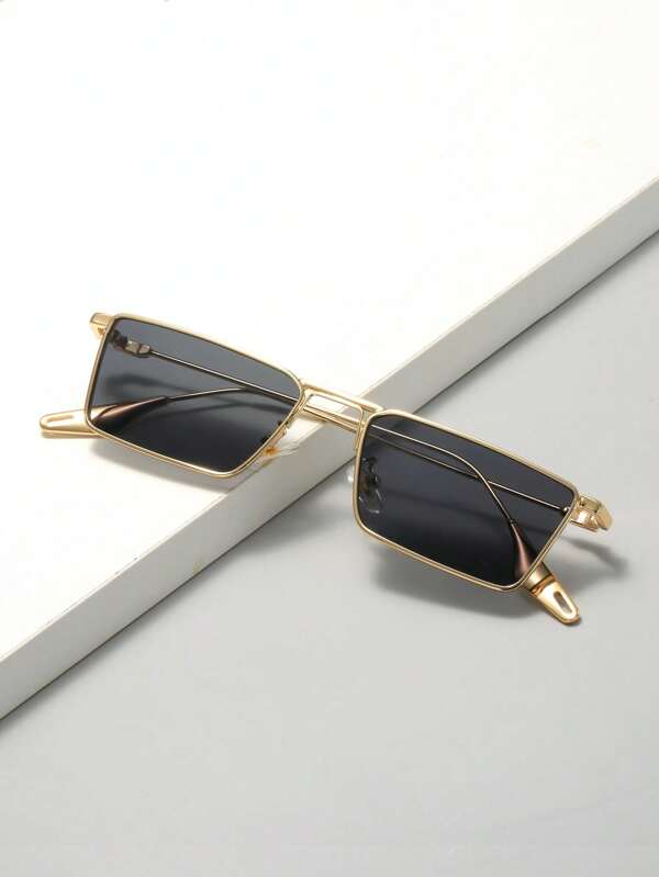 1 par de gafas de sol decorativas de metal cuadradas de moda para hombres, adecuadas para exteriores, accesorio de verano para la playa, vacaciones, exterior, viajes, de vuelta al colegio, look escolar de moda preppy