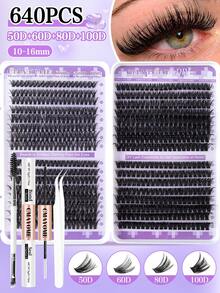 640/270 szt. naturalnych, delikatnych rzęs 3D/5D - kępki 640/270, podkręcone i puszyste rzęsy, lekkie jak piórko i wielokrotnego użytku, odpowiednie do codziennego makijażu, na wesela, imprezy, do odgrywania ról, wygodne w noszeniu przez 12 godzin, bez grudek, łatwe do odklejania i nakładania, czyste i nietestowane na zwierzętach sztuczne rzęsy (rzęsy, kępki rzęs, rzęsy w kępkach)