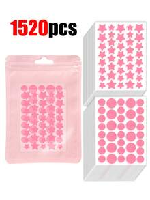1520片粉色、黑色、白色、蓝色、紫色、绿色星形图案E-Star面部贴纸，拍照和脸部彩绘必备，适用于各种派对、聚会和娱乐活动。每包1140/760/304/160/76片，化妆品，价格实惠，可用于房间装饰、梳妆台、旅行、卧室、化妆配件等。 - 彩色 - 查看 9