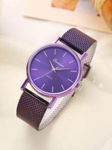 2pcs Mesh Band Quartz Couple Watches Set, Ladies Geneva Wrist Watches