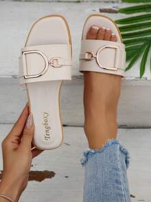 女士时尚平底凉鞋，休闲带扣平底凉鞋，夏季鞋类