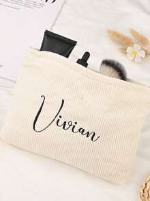 1 pieza Bolsa de cosméticos personalizable con bordado, estuche de maquillaje de pana con cremallera, regalo para damas de honor, boda