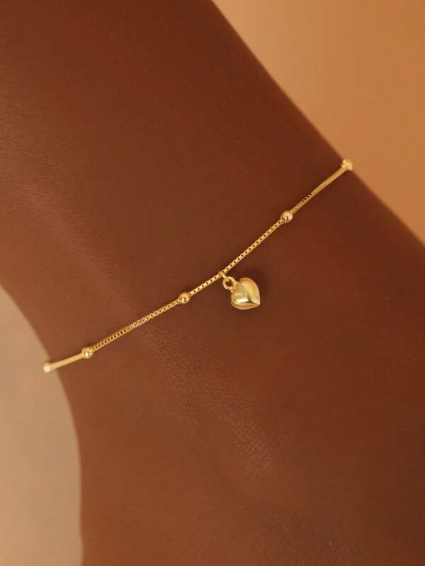 1pc 925 Sterling Silver Unique Elegant Box Bead Chain + 3D Heart Anklet, Luxury Niche Jewelry Gift For Family, Friends, Valentine's Day/Birthday/Graduation, Gift Box Included