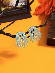 1 Pair Rhinestone Ghost Stud Earrings, Cartoon Cute Gothic Sparkling Ghost Rainbow Color Earrings, Suitable For Holiday Parties, Halloween Cosplay, Witch Role Play, Party Jewelry Gift