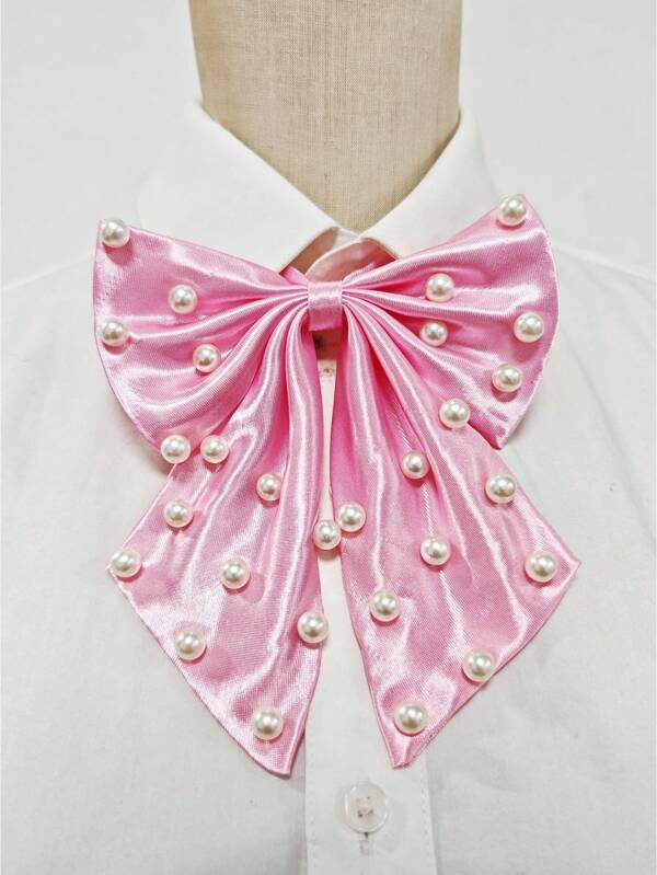 1pc Handmade Women Pearl Inlaid Elegant Bowknot Tie, Suitable For Business Events, Hosting Activities, Commuting, School Uniform And More