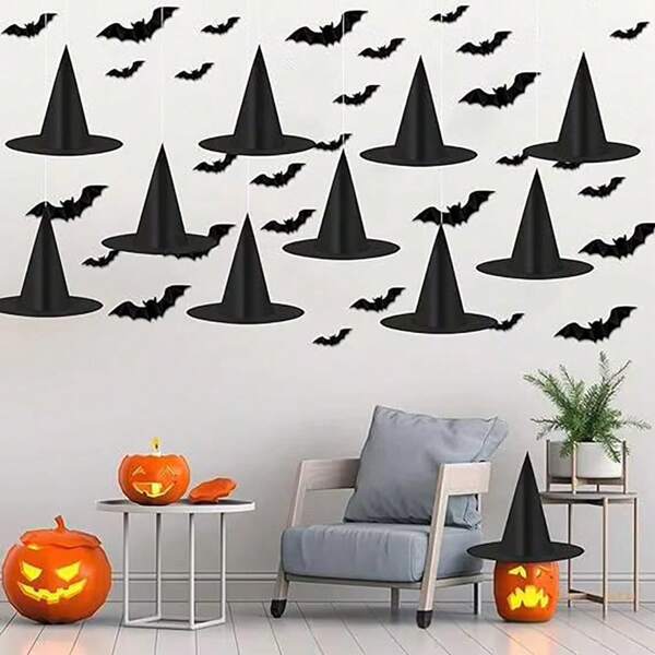 5pcs Halloween Wizard Hat ,Halloween Party Cosplay Costume Decoration ,Witch Hat ,Home Yard Hanging Horror Props