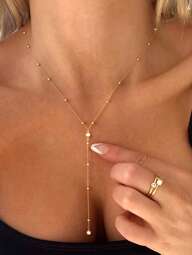 1 Stück modischer, sexy Diamant-besetzter Ball-Perlen Y-Kette, funkelnde Diamant-besetzte goldene lange Damenkette, geeignet für Mädchen, glamouröser Party-Schmuck, Damen Sommer Strand Urlaubs-Kette, geeignet für Partytragen, auch als Geschenk für Mütter geeignet