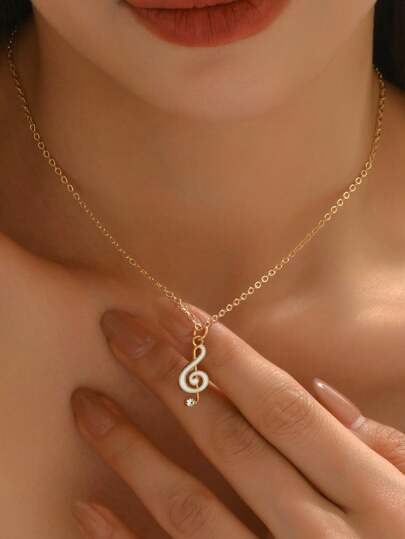 1pc Casual Versatile Drip-Oil Crystal Music Note Pendant Necklace, Suitable For Women Daily, Travel, Music Festival Wear, Also Great For Holiday Gift