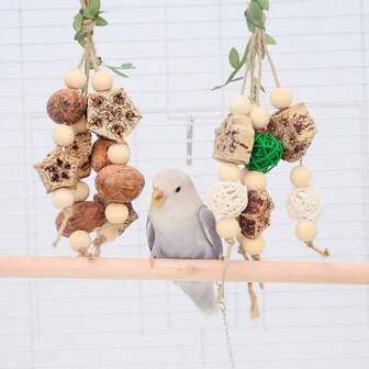 Colorful Fruit Chew Toys - Star Fruit And Corn Stick Vine Ball Bird Cage Hanging Decor - Perfect Parrot Chewing And Play Activity Toys