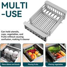 Trbcreation Adjustable Over-The-Sink Dish Rack With Stainless Steel Drain Basket – Telescopic, Space-Saving, Portable Drying Rack For Fruits & Vegetables - 1 - 查看 5