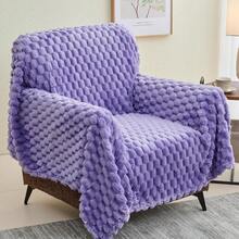 Super Soft King Blanket Pink Premium Silky Flannel Fleece 3D Ribbed Jacquard Lightweight Bed Blanket All Season Use (Pink Ribbed, King(90"X110")) - 薰衣草色 - 查看 9