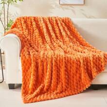 Super Soft King Blanket Pink Premium Silky Flannel Fleece 3D Ribbed Jacquard Lightweight Bed Blanket All Season Use (Pink Ribbed, King(90"X110")) - 橘色 - 查看 8